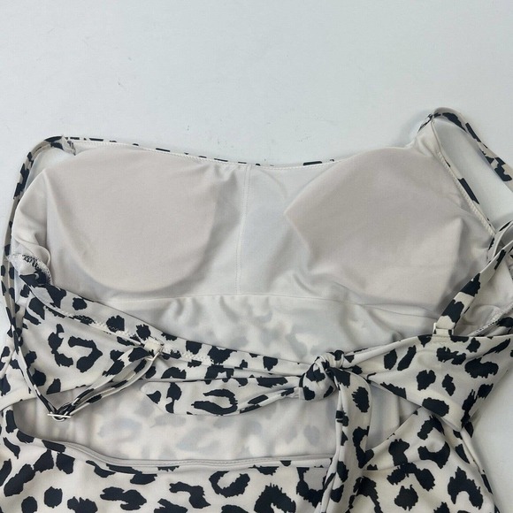 Aerie One Piece Swimsuit Sz L Cream Black Leopard Animal Print Tie Back - Picture 9 of 11